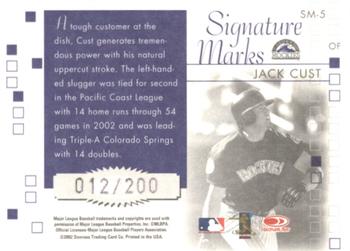 2002 Donruss Originals - Signature Marks #SM-5 Jack Cust Back
