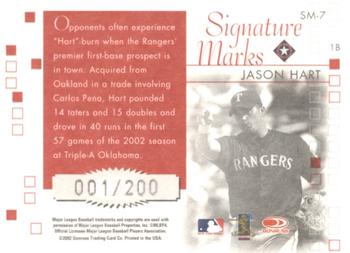 2002 Donruss Originals - Signature Marks #SM-7 Jason Hart Back