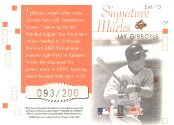 2002 Donruss Originals - Signature Marks #SM-10 Jay Gibbons Back