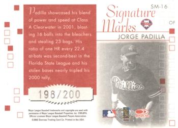 2002 Donruss Originals - Signature Marks #SM-16 Jorge Padilla Back