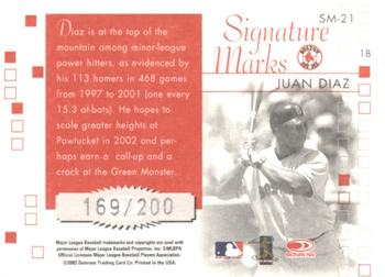 2002 Donruss Originals - Signature Marks #SM-21 Juan Diaz Back