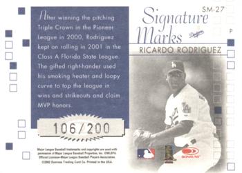 2002 Donruss Originals - Signature Marks #SM-27 Ricardo Rodriguez Back