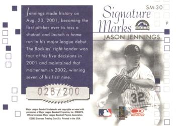 2002 Donruss Originals - Signature Marks #SM-30 Jason Jennings Back