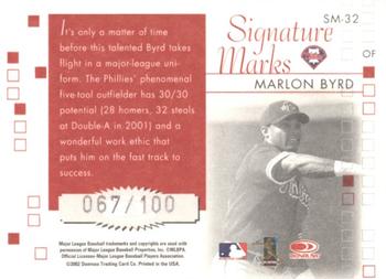 2002 Donruss Originals - Signature Marks #SM-32 Marlon Byrd Back