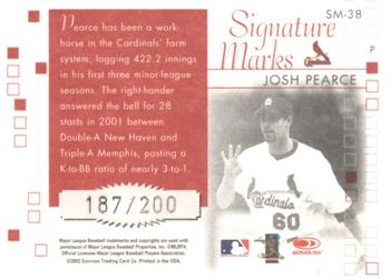 2002 Donruss Originals - Signature Marks #SM-38 Josh Pearce Back