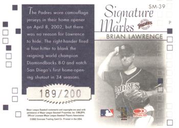 2002 Donruss Originals - Signature Marks #SM-39 Brian Lawrence Back