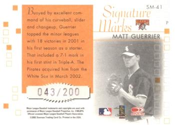 2002 Donruss Originals - Signature Marks #SM-41 Matt Guerrier Back