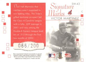 2002 Donruss Originals - Signature Marks #SM-43 Victor Martinez Back