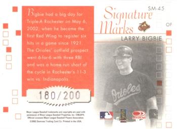2002 Donruss Originals - Signature Marks #SM-45 Larry Bigbie Back