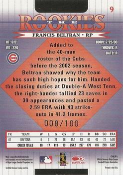 2002 Donruss The Rookies - Autographs #9 Francis Beltran Back