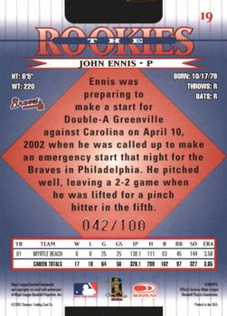 2002 Donruss The Rookies - Autographs #19 John Ennis Back