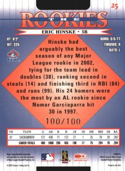 2002 Donruss The Rookies - Autographs #25 Eric Hinske Back