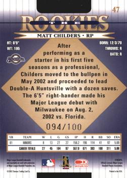 2002 Donruss The Rookies - Autographs #47 Matt Childers Back