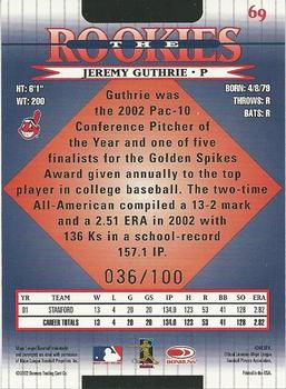 2002 Donruss The Rookies - Autographs #69 Jeremy Guthrie Back