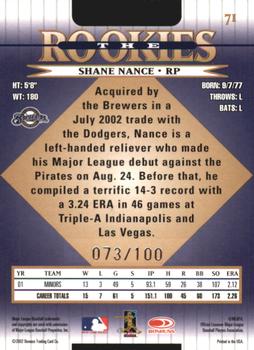 2002 Donruss The Rookies - Autographs #71 Shane Nance Back