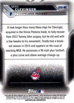 2016 Bowman Chrome - Scouts' Top 100 Updates #BSU-MC Mike Clevinger Back