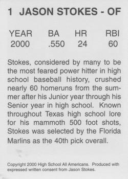 2000 High School Baseball All-Americans (Unlicensed) #1 Jason Stokes Back