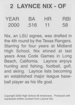 2000 High School Baseball All-Americans (Unlicensed) #2 Laynce Nix Back
