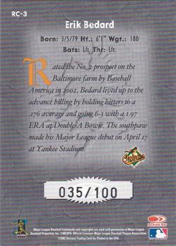 2002 Donruss The Rookies - Crusade Autographs #RC-3 Erik Bedard Back