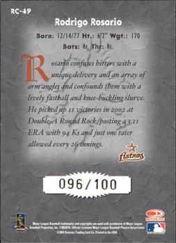 2002 Donruss The Rookies - Crusade Autographs #RC-49 Rodrigo Rosario Back