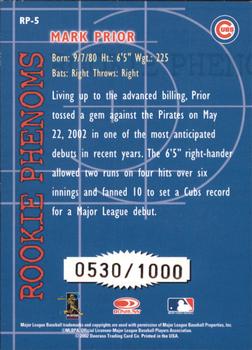 2002 Donruss The Rookies - Rookie Phenoms #RP-5 Mark Prior  Back