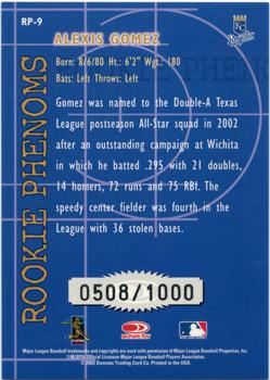 2002 Donruss The Rookies - Rookie Phenoms #RP-9 Alexis Gomez  Back