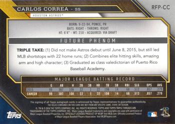 2016 Topps Triple Threads - Rookies and Future Phenoms Autographed Relics #RFP-CC Carlos Correa Back