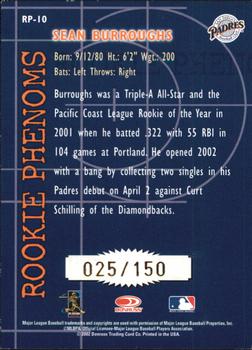 2002 Donruss The Rookies - Phenoms Autographs #RP-10 Sean Burroughs Back