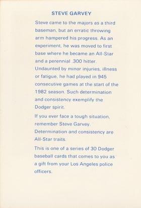 1982 Los Angeles Dodgers Police #NNO Steve Garvey Back