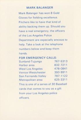1982 Los Angeles Dodgers Police #NNO Mark Belanger Back