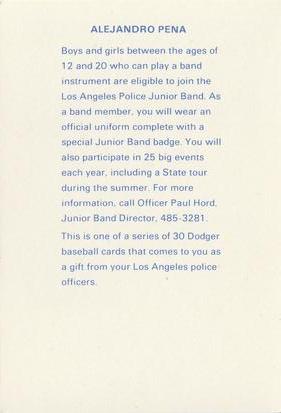 1982 Los Angeles Dodgers Police #NNO Alejandro Pena Back
