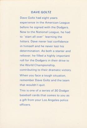 1982 Los Angeles Dodgers Police #NNO Dave Goltz Back