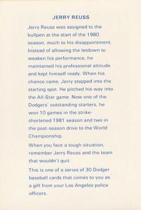 1982 Los Angeles Dodgers Police #NNO Jerry Reuss Back