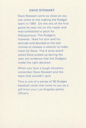 1982 Los Angeles Dodgers Police #NNO Dave Stewart Back