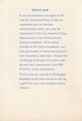 1982 Los Angeles Dodgers Police #NNO Steve Sax Back