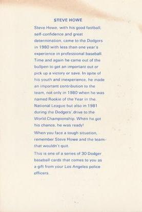 1982 Los Angeles Dodgers Police #NNO Steve Howe Back