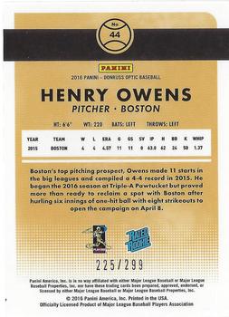 2016 Donruss Optic - Aqua #44 Henry Owens Back