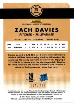 2016 Donruss Optic - Aqua #65 Zach Davies Back
