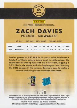 2016 Donruss Optic - Carolina Blue #65 Zach Davies Back