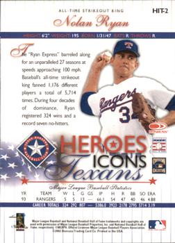 2002 Donruss Studio - Heroes Icons Texans #HIT-2 Nolan Ryan  Back