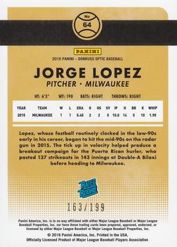 2016 Donruss Optic - Orange #64 Jorge Lopez Back