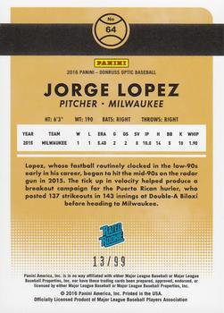 2016 Donruss Optic - Red #64 Jorge Lopez Back