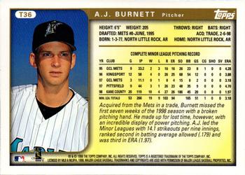 1999 Topps Traded and Rookies #T36 A.J. Burnett Back