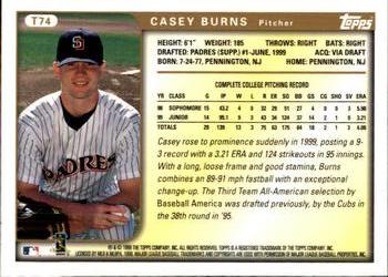 1999 Topps Traded and Rookies #T74 Casey Burns Back