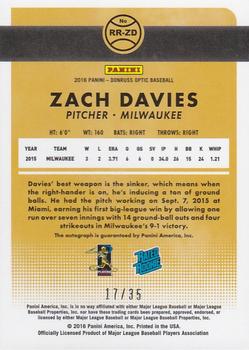 2016 Donruss Optic - Rated Rookies Signatures Blue #RR-ZD Zach Davies Back