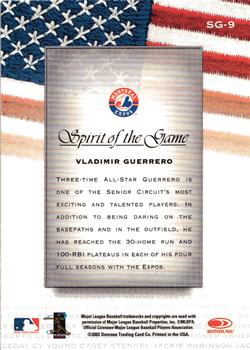 2002 Donruss Studio - Spirit of the Game #SG-9 Vladimir Guerrero  Back
