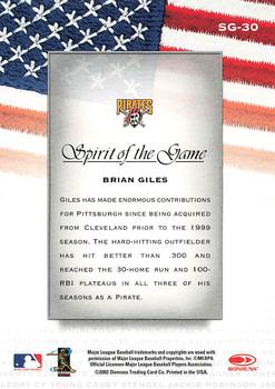 2002 Donruss Studio - Spirit of the Game #SG-30 Brian Giles  Back