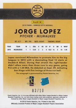 2016 Donruss Optic - Rated Rookies Signatures Gold #RR-JL Jorge Lopez Back