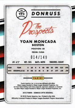 2016 Donruss Optic - The Prospects Blue #TP3 Yoan Moncada Back