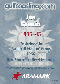 2001 Aramark Boston Red Sox 100th Anniversary #6 Joe Cronin Back